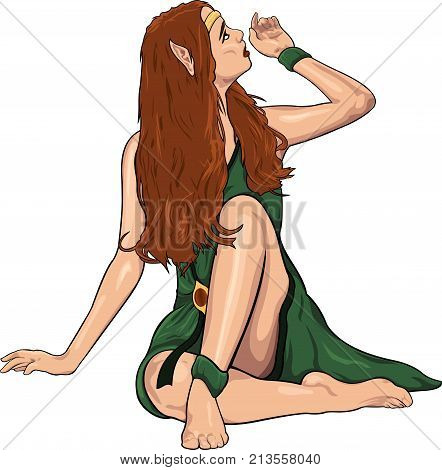 Beautiful cartoon young elven girl on white background