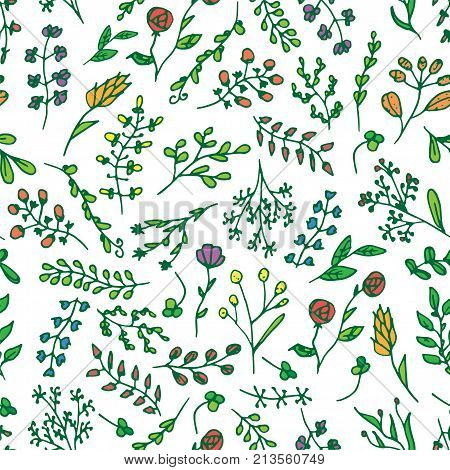 Flower pattern by hand, twigs roses colorful flowers