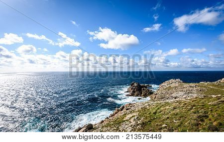 View Of Atlantic Ocean Rocky Cliffs -  Cabo Tourinan Spain.