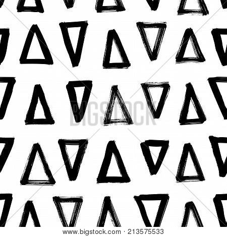 Seamless pattern with hand drawn triangles. Hand drawn ink illustration. Seamless vector pattern. Design for wrapping paper. Abstract geometric pattern.