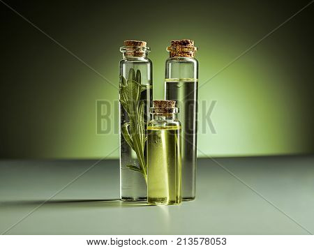 The lime oil on green studio background on table