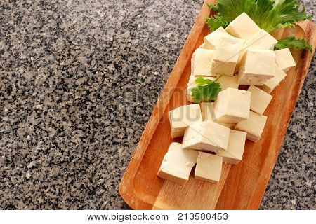 Japanese tofu,  tofu soy cheese tofu soft cold for healthy on wooden board