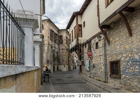 XANTHI, GREECE - SEPTEMBER 23, 2017: Street and old houses in old town of Xanthi, East Macedonia and Thrace, Greece