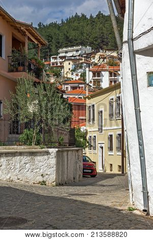 XANTHI, GREECE - SEPTEMBER 23, 2017: Street and old houses in old town of Xanthi, East Macedonia and Thrace, Greece