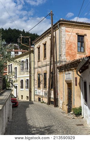 XANTHI, GREECE - SEPTEMBER 23, 2017: Street and old houses in old town of Xanthi, East Macedonia and Thrace, Greece