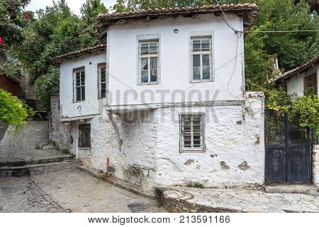 XANTHI, GREECE - SEPTEMBER 23, 2017: Street and old houses in old town of Xanthi, East Macedonia and Thrace, Greece