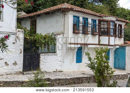 XANTHI, GREECE - SEPTEMBER 23, 2017: Street and old houses in old town of Xanthi, East Macedonia and Thrace, Greece