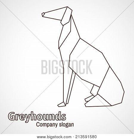 Vector simple illustration paper origami and contour drawing of dog greyhound.