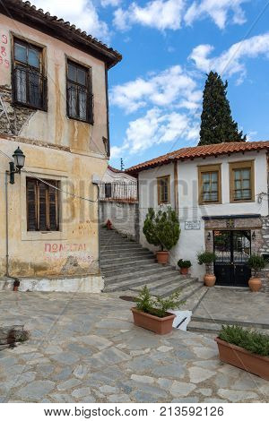 XANTHI, GREECE - SEPTEMBER 23, 2017: Street and old houses in old town of Xanthi, East Macedonia and Thrace, Greece