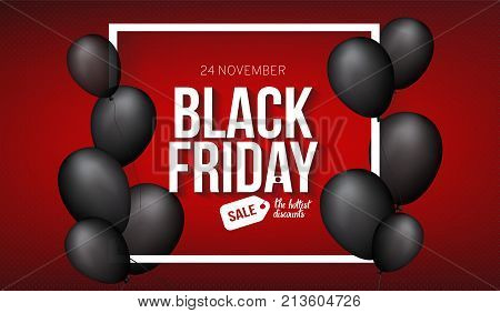 Black air balloon on contrast red background. Vector illustration