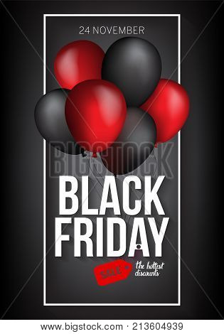 Black and red air balloon on contrast black background. Vector illustration