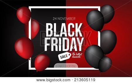 Black and red air balloon on contrast black and red background. Vector illustration