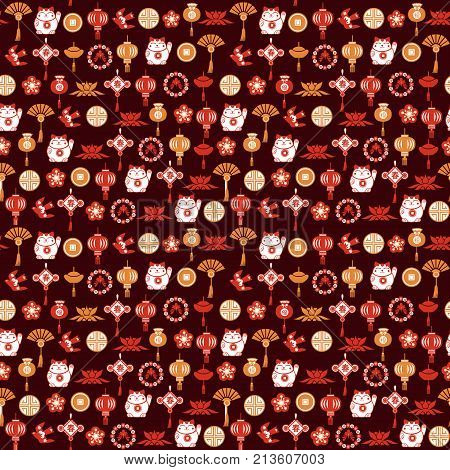 Vector Chinese decorative background and pattern of asian symbols-illustrator. Chinese New Year Greeting Card Template.
