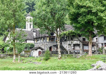 The Rural Village Of Foroglio On Bavona Valley, Switzerland