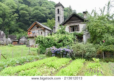 The Rural Village Of Foroglio On Bavona Valley, Switzerland