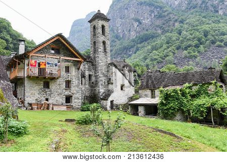 The Rural Village Of Foroglio On Bavona Valley, Switzerland