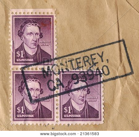 USA â CIRCA 1955: Stamp was printed by USA & issued October 7, 1955, one of twenty stamps in the Liberty Series, shows Patrick Henry which was inspired by Alonzo Chappelâs painting, circa 1955.