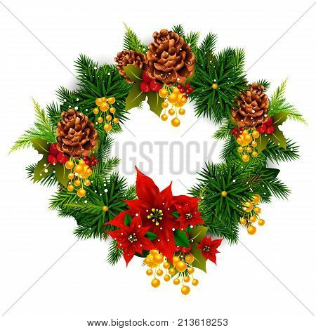 easy to edit vector illustration of beautiful wreath decoration for Happy New Year and Merry Christmas greeting