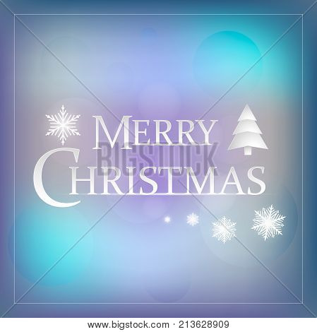 Christmas typographical on background with multikolor landscape with snowflakes.