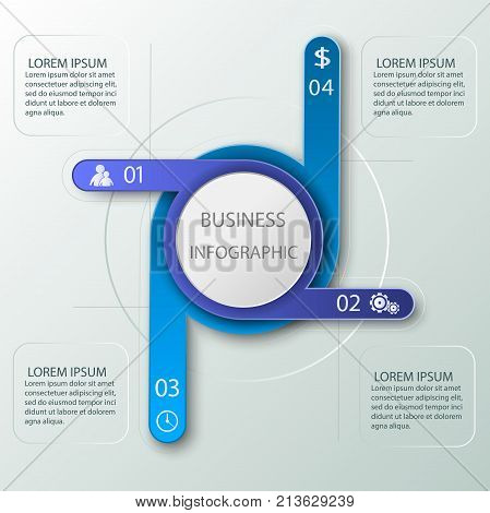 Business infographics with 4 pozition, steps, number options. Vector infographic