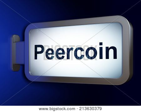 Blockchain concept: Peercoin on advertising billboard background, 3D rendering