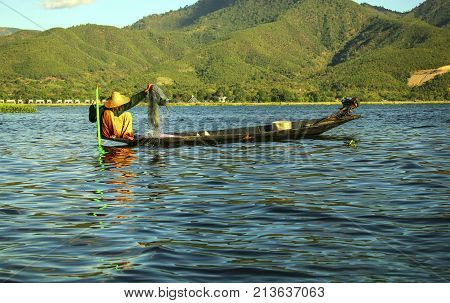 Fisherman on Inle Lake Myanmar (Burma). Asia