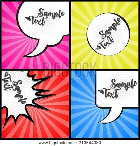 Empty comic collection colored cloud pop art vector box. Set message comic bubble speech cartoon expression illustration. Comics book background template