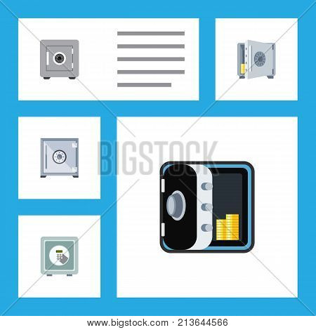 Flat Icon Strongbox Set Of Strongbox, Safe, Locked And Other Vector Objects