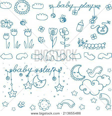 hand drawn cute childish doodle elements background