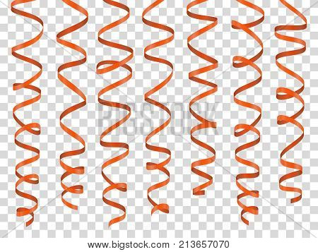 Colorful curly ribbons set on transparent background. Stock vector illustration