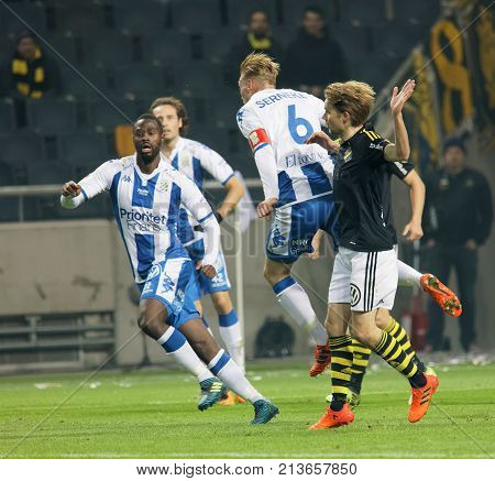 Solna Sweden - Oct 30 2017: Soccer Player In The Game Aik And Ifk Gothenburg Waiting To Nick The Bal