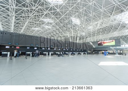 ZAGREB AIRPORT - 24 APRIL 2017: Check-in at departure terminal.