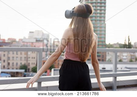 Amazed Young Beautiful Girl Using New Vr Technology