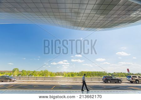ZAGREB AIRPORT - 24 APRIL 2017: Exterior of arrivals terminal.