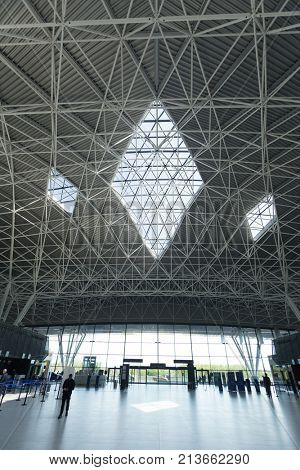 ZAGREB AIRPORT - 24 APRIL 2017: Check-in at departure terminal.