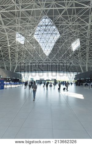 ZAGREB AIRPORT - 24 APRIL 2017: Check-in at departure terminal.