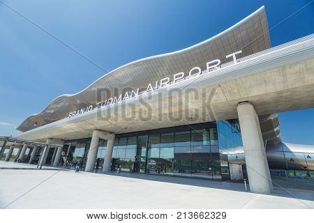 ZAGREB AIRPORT - 24 APRIL 2017: Entrance to Franjo Tudjman airport.
