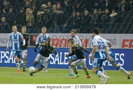 Solna Sweden - Oct 30 2017: Soccer Player Henok Goiom (aik) Dribble And Run Fast. October 30 2017sol