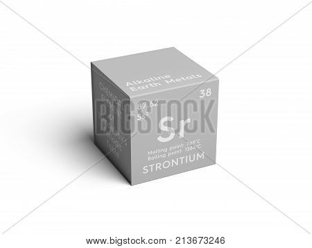 Strontium. Alkaline Earth Metals. Chemical Element Of Mendeleev's Periodic Table. 3D Illustration.