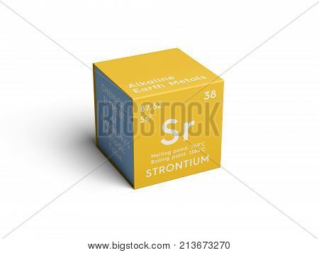 Strontium. Alkaline Earth Metals. Chemical Element Of Mendeleev's Periodic Table. 3D Illustration.