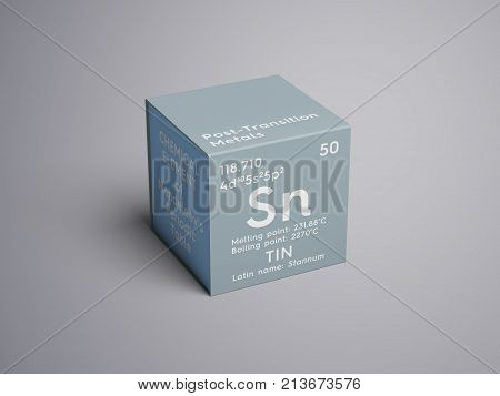 Tin. Stunnam. Post-transition Metals. Chemical Element Of Mendeleev's Periodic Table.. 3D Illustrati