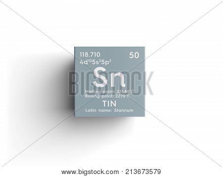Tin. Stunnam. Post-transition Metals. Chemical Element Of Mendeleev's Periodic Table.. 3D Illustrati