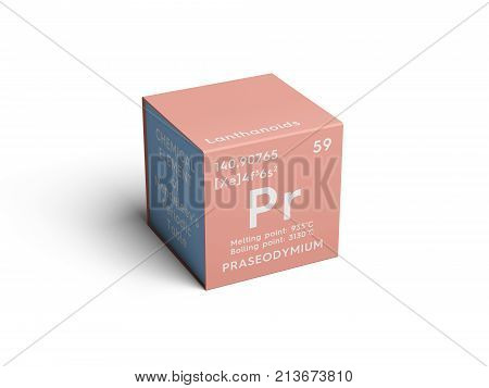 Praseodymium. Lanthanoids. Chemical Element Of Mendeleev's Periodic Table. 3D Illustration.