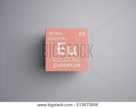 Europium. Lanthanoids. Chemical Element Of Mendeleev's Periodic Table. 3D Illustration.