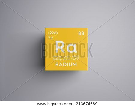 Radium. Alkaline Earth Metals. Chemical Element Of Mendeleev's Periodic Table. 3D Illustration.