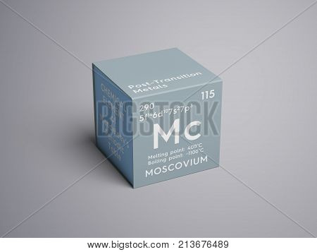Moscovium. Post-transition Metals. Chemical Element Of Mendeleev's Periodic Table. 3D Illustration.