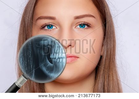 Radiograph of a face of a woman dentistry