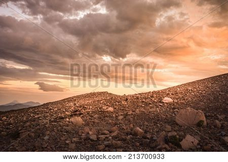 Sunset colors and the slopes of Telica Volcano - one of the most active in Nicaragua. San Jacinto near Leon Nicaragua. Central America