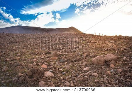 Sunset colors and the beautiful fuming crater of Telica Volcano - one of the most active in Nicaragua. San Jacinto near Leon Nicaragua. Central America