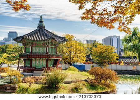 Beautiful Autumn View Of Hyangwonjeong Pavilion In Seoul